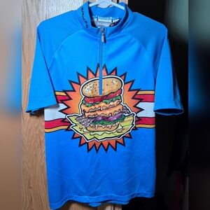 SUGOI Kids' Blue Burger Graphic Tee Cycling Shirt Sz Medium Boys